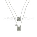 Collana escapulario maglia rolò con medaglie rettangolari sacre incise placcata oro bianco in argento 925