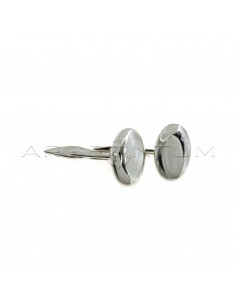 White gold plated rounded oval cufflinks in 925 silver