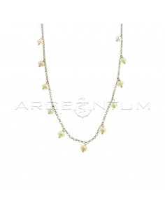 Collana maglia rolò diamantata con perle pendenti coltivate in acqua dolce placcata oro bianco in argento 925