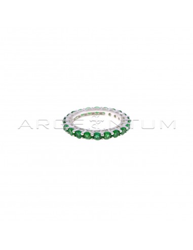 Eternity ring with 3 mm green zircons plated white gold in 925 silver (Size 10)