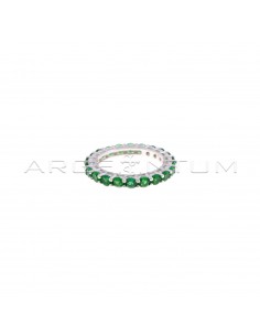 Eternity ring with 3 mm green zircons plated white gold in 925 silver (Size 14)