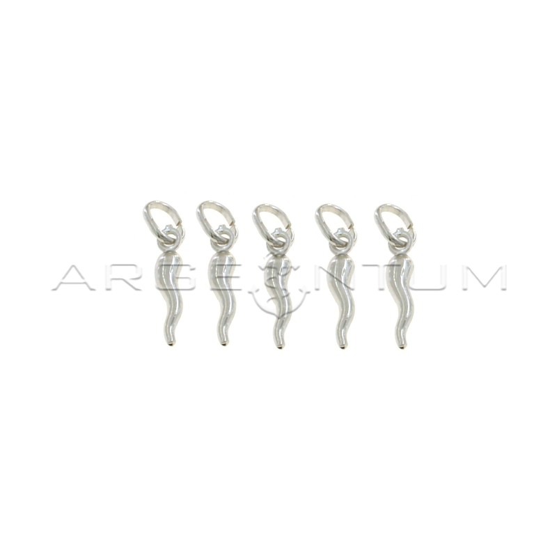 Ciondoli corni 4x14 mm placcati oro bianco in argento 925 (5 pz.)