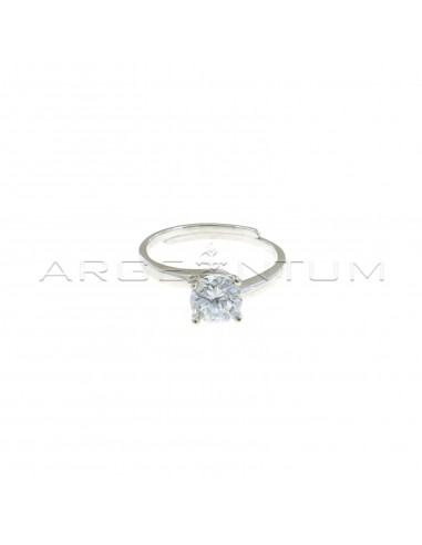 Adjustable solitaire ring with 6 mm white zircon plated white gold in 925 silver (Size 10)