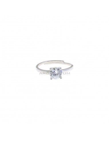 Adjustable solitaire ring with 6 mm white zircon plated white gold in 925 silver (Size 10)