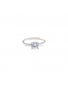 Adjustable solitaire ring with 6 mm white zircon plated white gold in 925 silver (Size 14)