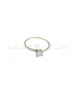 Solitaire ring with 5 mm white zircon plated white gold in 925 silver (Size 20)