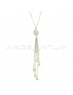 Collana maglia rolò diamantata alternata a perle con perla barocca centrale e segmenti pendenti con perle barocche terminali placcata oro bianco in argento 925