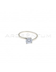 Solitaire ring with 6 mm white zircon plated white gold in 925 silver (Size 18)