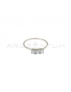 Trilogy ring with 3 mm white zircons plated white gold in 925 silver (Size 12)