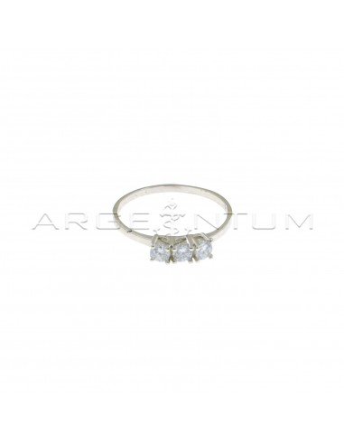 Trilogy ring with 3 mm white zircons plated white gold in 925 silver (Size 14)