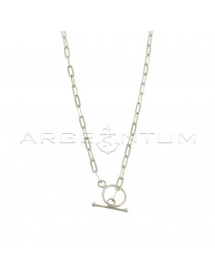 Biscuit link necklace with white gold plated T-bar clasp in 925 silver