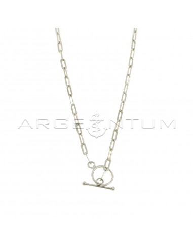 Biscuit link necklace with white gold plated T-bar clasp in 925 silver
