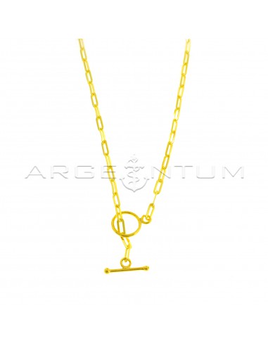 Biscuit link necklace with yellow gold plated T-bar clasp in 925 silver