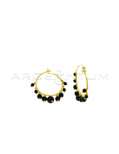 Hoop earrings ø 33 mm with square section with pressure attachment with degradè faceted onyx spheres pendants yellow gold plated in 925 silver