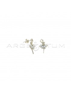Ballerina lobe earrings with white zircons spool dress white gold plated in 925 silver