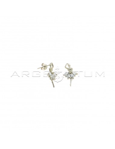 Ballerina lobe earrings with white zircons spool dress white gold plated in 925 silver