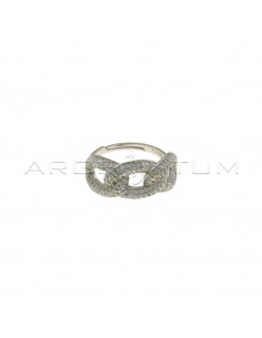Adjustable ring with central rigid white zircon gut and white gold plated shiny stem in 925 silver