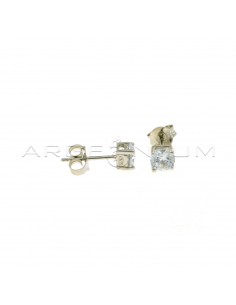 Point of light earrings with white zircon with 4 claws 5 mm white gold plated in 925 silver
