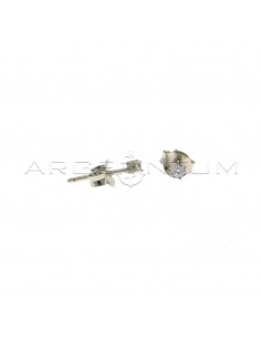 Point of light earrings with white zircon with 4 claws of 2 mm, white gold plated in 925 silver