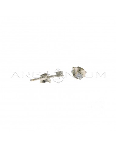 Point of light earrings with white zircon with 4 claws of 2 mm, white gold plated in 925 silver