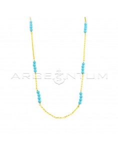 Diamond-coated rolò necklace with yellow gold plated turquoise paste spheres in 925 silver