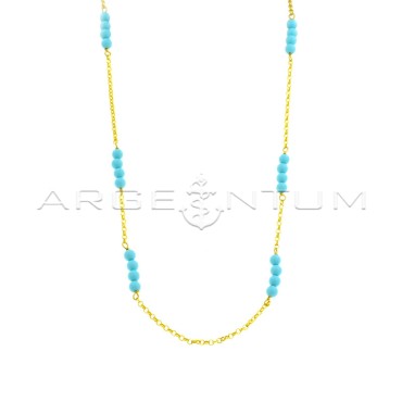 Diamond-coated rolò necklace with yellow gold plated turquoise paste spheres in 925 silver