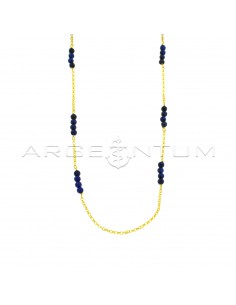 Diamond-coated rolo link necklace with yellow gold plated lapis lazuli spheres in 925 silver