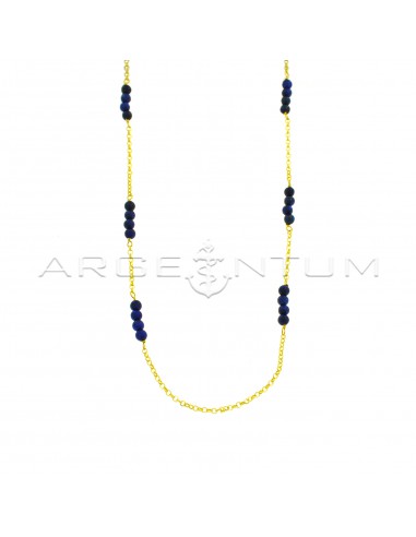 Diamond-coated rolo link necklace with yellow gold plated lapis lazuli spheres in 925 silver