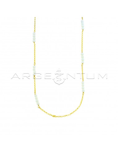 Collana maglia rolò diamantata con sfere di agata bianca faccettata placcata oro giallo in argento 925