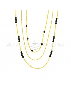 3-wire necklace with grumettina and diamond rolò mesh with black onyx spheres plated yellow gold in 925 silver