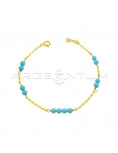 Diamond-coated rolò mesh bracelet with yellow gold plated turquoise paste spheres in 925 silver