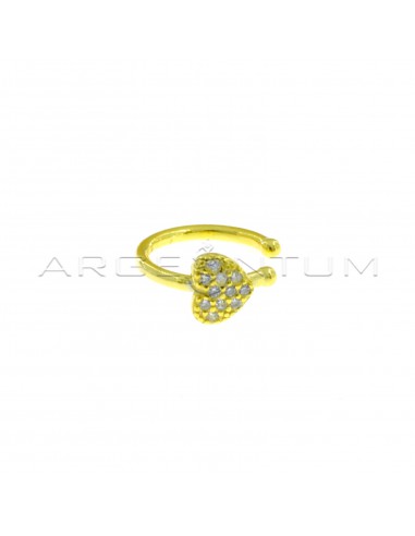 Wire hoop ear cuff with heart in white zircons pave yellow gold plated in 925 silver