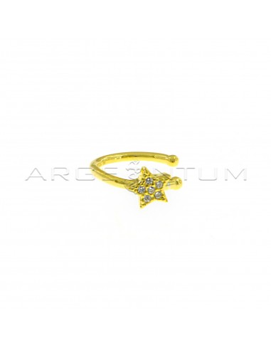 Wire hoop ear cuff with white zircon pave star in yellow gold plated 925 silver