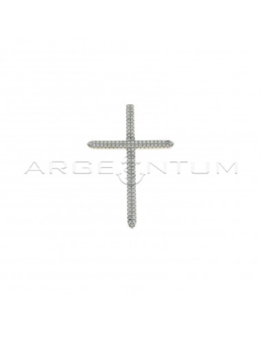 White zircon cross pendant with white gold plated pass-through counter in 925 silver