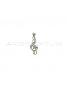 Treble clef pendant white and dotted semizirconia white gold plated in 925 silver