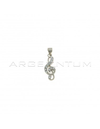 Treble clef pendant white and dotted semizirconia white gold plated in 925 silver