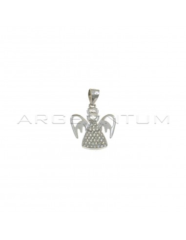 Angel pendant with pierced head and wing and white gold-plated white zircon pave dress in 925 silver