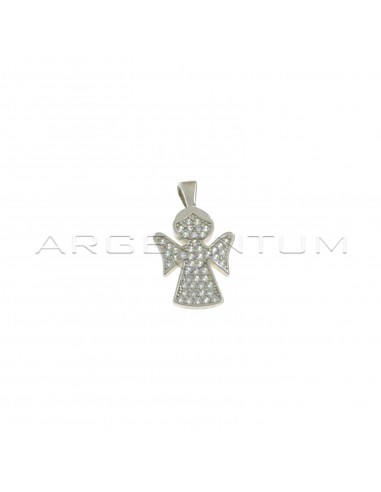 Angel pendant in white cubic zirconia pave with white gold plated welded counter in 925 silver