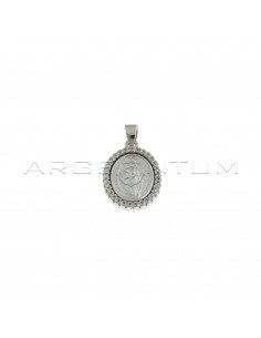 Ciondolo medaglia miracolosa satinata con cornice di zirconi bianchi placcato oro bianco in argento 925