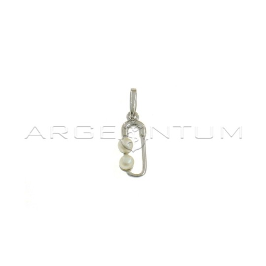 Ciondolo spilla da balia con perle placcato oro bianco in argento 925