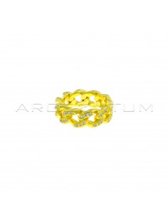 Yellow gold plated white zircon rigid curb ring in 925 silver (Size 16)