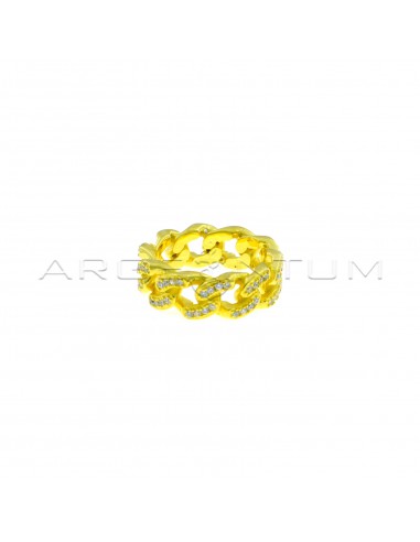Yellow gold plated white zircon rigid curb ring in 925 silver (Size 16)
