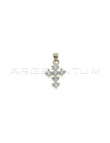 Cross pendant with white zircons with 4 claws white gold plated in 925 silver