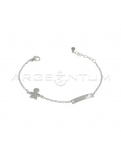 Forced mesh bracelet with central plate and side child in white zircons pave white gold plated in 925 silver