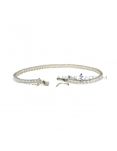 Carrè tennis bracelet with 3 mm square white zircons, white gold plated in 925 silver