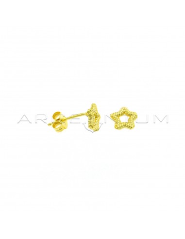 Yellow gold plated star shape lobe earrings in 925 silver