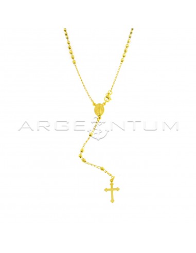 Yellow gold plated Y rosary necklace with 3 mm faceted sphere in 925 silver (50 cm)