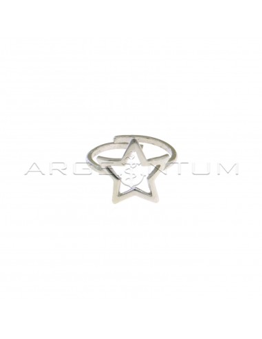 Adjustable ring with central star shape white gold plated in 925 silver