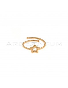 Adjustable wire ring with central striped star shape in 925 silver plated rose gold