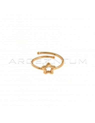 Adjustable wire ring with central striped star shape in 925 silver plated rose gold